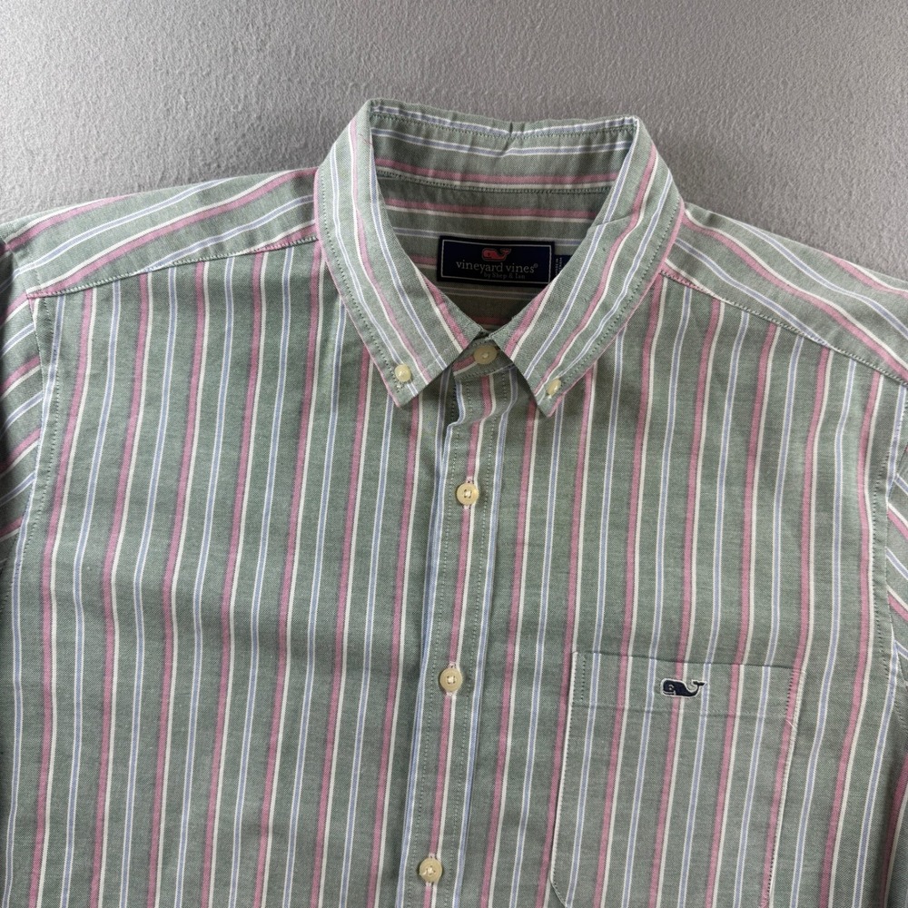 Vineyard Vines Button Down Shirt Mens Large Green Striped Long Sleeve Preppy